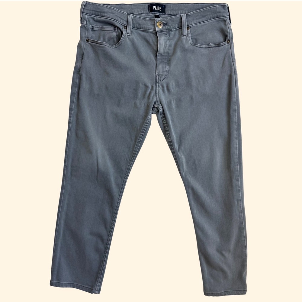 Paige Lennox Slim Fit Pants Mens 34 Grey Stretch Denim Trousers 5-Pocket